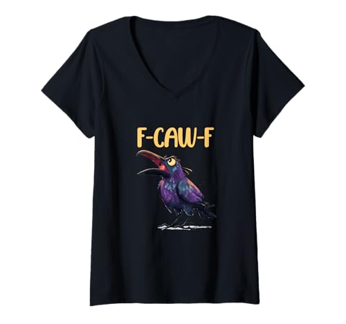 Damen Hühnerhumor. F-CAW-F, lustiger FCAWF T-Shirt mit V-Ausschnitt von Lustige Krähe Grahic, lustiges Hühnchen fcawf