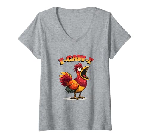 Damen Lustiger Hühnerhumor. F-CAW-F T-Shirt mit V-Ausschnitt von Lustige Krähe Grahic, lustiges Hühnchen fcawf