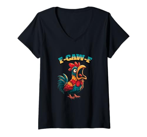 Damen Lustiger Hühnerhumor. F-CAW-F T-Shirt mit V-Ausschnitt von Lustige Krähe Grahic, lustiges Hühnchen fcawf
