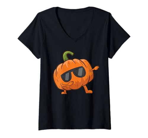 Damen Dabbing Kürbis Lustiger Kürbis T-Shirt mit V-Ausschnitt Damen Dabbing Kürbis Lustiger Kürbis T-Shirt mit V-Ausschnitt von Lustige Kürbis Designs