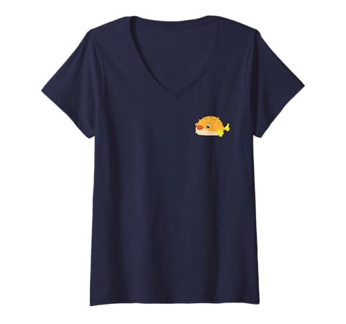 Damen Kugelfisch In Der Tasche Kugelfisch T-Shirt mit V-Ausschnitt Damen Kugelfisch In Der Tasche Kugelfisch T-Shirt mit V-Ausschnitt von Lustige Kugelfisch Geschenke