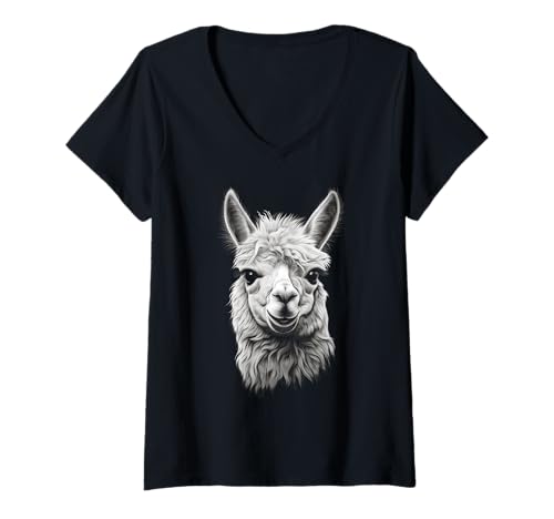Damen Llama Alpaca T-Shirt mit V-Ausschnitt Damen Llama Alpaca T-Shirt mit V-Ausschnitt von Lustige Lama Alpaka Tierliebhaber Geschenke