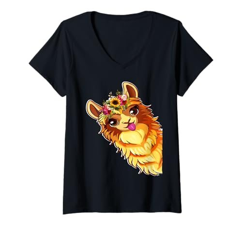 Damen Lustige Alpaka mit Blumen süße Tiere für Frauen Mädchen T-Shirt mit V-Ausschnitt Damen Lustige Alpaka mit Blumen süße Tiere für Frauen Mädchen T-Shirt mit V-Ausschnitt von Lustige Lama Alpaka -Tierliebhaber