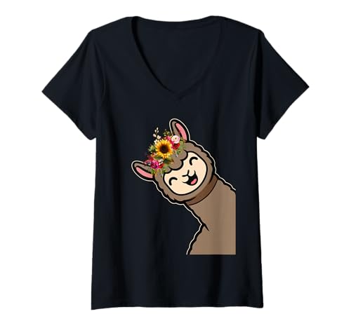 Damen Lustige Alpaka mit Blumen süße Tiere für Frauen Mädchen T-Shirt mit V-Ausschnitt Damen Lustige Alpaka mit Blumen süße Tiere für Frauen Mädchen T-Shirt mit V-Ausschnitt von Lustige Lama Alpaka -Tierliebhaber