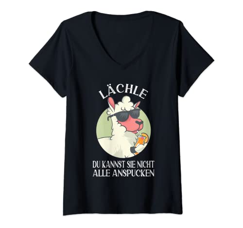 Damen Lama Alpaka Lächle Du Kannst Sie Nicht Alle Anspucken T-Shirt mit V-Ausschnitt Damen Lama Alpaka Lächle Du Kannst Sie Nicht Alle Anspucken T-Shirt mit V-Ausschnitt von Lustige Lama & Alpaka Spruch Geschenke