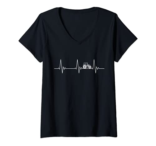 Damen Landwirt Traktor Herzschlag Bauer Trecker Bauernhof EKG Herz T-Shirt mit V-Ausschnitt Damen Landwirt Traktor Herzschlag Bauer Trecker Bauernhof EKG Herz T-Shirt mit V-Ausschnitt von Lustige Landwirtschaft Heartbeat Design Trekker