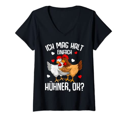 Damen Ich mag halt Hühner sind Landwirt Huhn Kinder Mädchen Damen T-Shirt mit V-Ausschnitt von Lustige Landwirtschaft & Bauernhof Geschenkideen