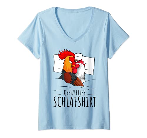 Damen Offizielles Schlafshirt Hühner Landwirt Hahn Bauernhof Huhn T-Shirt mit V-Ausschnitt von Lustige Landwirtschaft & Bauernhof Geschenkideen