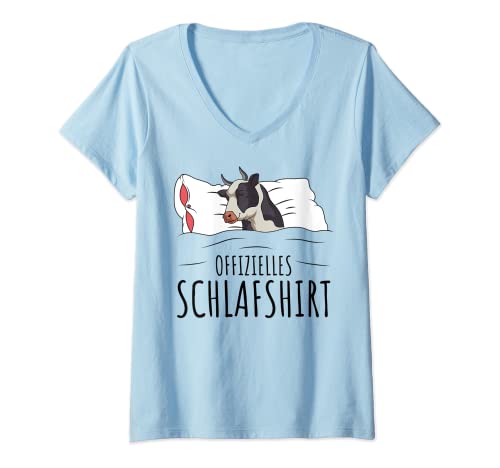 Damen Offizielles Schlafshirt Kuh Liebhaber Schlafanzug Kühe T-Shirt mit V-Ausschnitt von Lustige Landwirtschaft & Bauernhof Geschenkideen