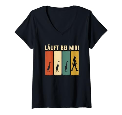 Damen Laufente Laufentenzüchterin Laufenten Entenzucht Laufenten T-Shirt mit V-Ausschnitt von Lustige Laufenten Sprüche Enten Entenzucht Zubehör