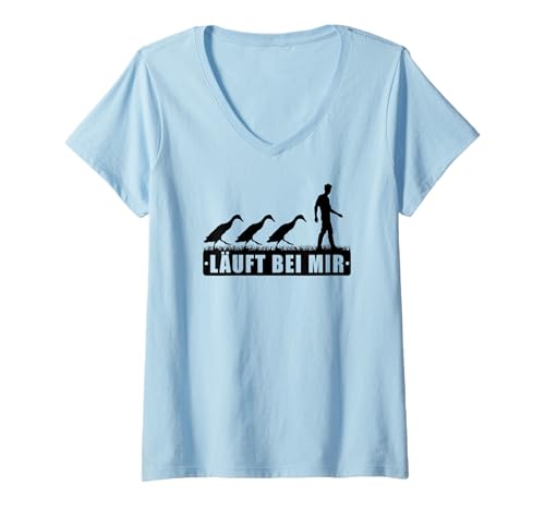 Damen Laufenten Laufentenzüchter Laufentenzucht Laufentenstall T-Shirt mit V-Ausschnitt von Lustige Laufenten Sprüche Enten Entenzucht Zubehör