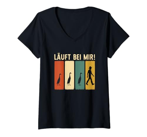 Damen Lustiges Laufenten Läuft Bei Mir Laufentenzüchter Entenzucht T-Shirt mit V-Ausschnitt von Lustige Laufenten Sprüche Enten Entenzucht Zubehör
