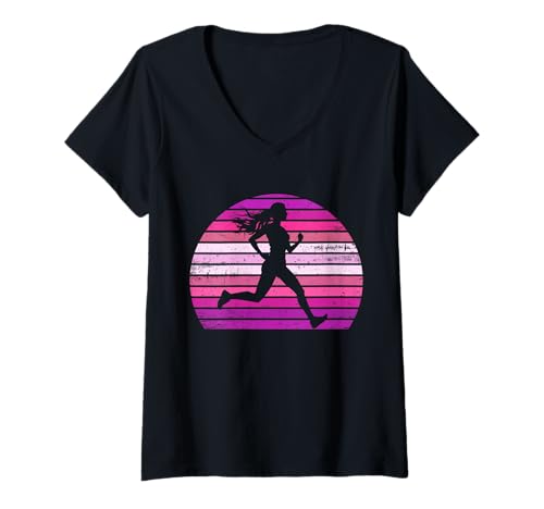 Damen Marathon Läufer Sunset Rennen Laufen Joggen T-Shirt mit V-Ausschnitt Damen Marathon Läufer Sunset Rennen Laufen Joggen T-Shirt mit V-Ausschnitt von Lustige Laufsport Designs Läufer Geschenkidee
