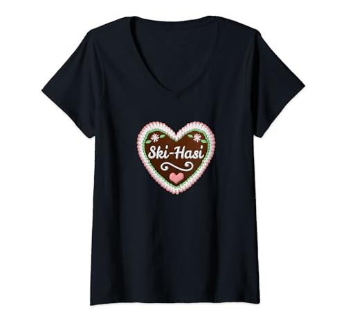 Damen Ski-Hasi Lustiges Lebkuchenherz Herz Motiv Kosename Trachten T-Shirt mit V-Ausschnitt von Lustige Lebkuchenherzen Sprüche sDesignsz Ideen
