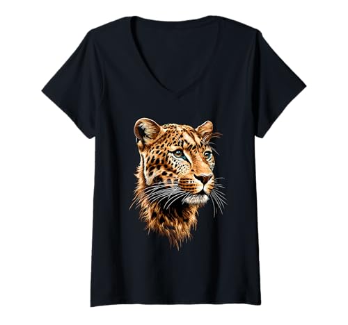 Damen Leopard Panther Raubkatze Süße Großkatze Panter Leoparden T-Shirt mit V-Ausschnitt Damen Leopard Panther Raubkatze Süße Großkatze Panter Leoparden T-Shirt mit V-Ausschnitt von Lustige Leoparden für alle Raubkatzen Liebhaber