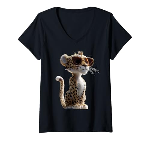 Damen Leopard Panther Raubkatze Süße Großkatze Panter Leoparden T-Shirt mit V-Ausschnitt Damen Leopard Panther Raubkatze Süße Großkatze Panter Leoparden T-Shirt mit V-Ausschnitt von Lustige Leoparden für alle Raubkatzen Liebhaber