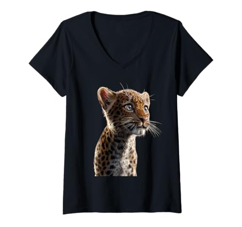 Damen Leopard Panther Raubkatze Süße Großkatze Panter Leoparden T-Shirt mit V-Ausschnitt Damen Leopard Panther Raubkatze Süße Großkatze Panter Leoparden T-Shirt mit V-Ausschnitt von Lustige Leoparden für alle Raubkatzen Liebhaber