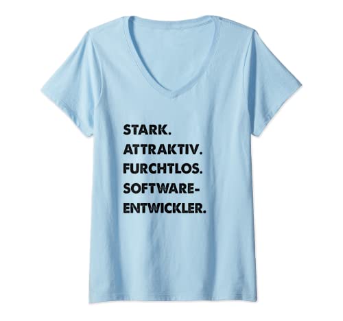Damen Stark Attraktiv Furchtlos Lustiges Software-Entwickler T-Shirt mit V-Ausschnitt Damen Stark Attraktiv Furchtlos Lustiges Software-Entwickler T-Shirt mit V-Ausschnitt von Lustige Männer Software-Entwickler Geschenke