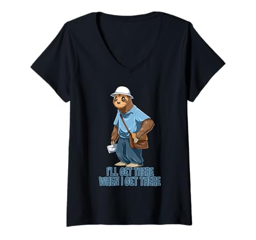 Damen Faultier Postbote - Lustiger Postbote Postangestellter T-Shirt mit V-Ausschnitt Damen Faultier Postbote - Lustiger Postbote Postangestellter T-Shirt mit V-Ausschnitt von Lustige Mailman Geschenke Shirts