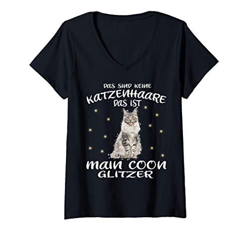 Damen Maine Coon Mainecoon Katze Mainecoon Katzenmotiv Katze T-Shirt mit V-Ausschnitt von Lustige Maine Coon Mainecoon Katze designs