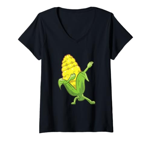 Damen Tupfender Mais Niedlicher tanzender Mais T-Shirt mit V-Ausschnitt Damen Tupfender Mais Niedlicher tanzender Mais T-Shirt mit V-Ausschnitt von Lustige Mais Geschenke