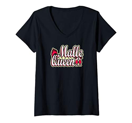 Damen Malle Queen Mädels Mallorca Party Outfit Frauen T-Shirt mit V-Ausschnitt Damen Malle Queen Mädels Mallorca Party Outfit Frauen T-Shirt mit V-Ausschnitt von Lustige Malle Party Outfits Mallorca Kostüm