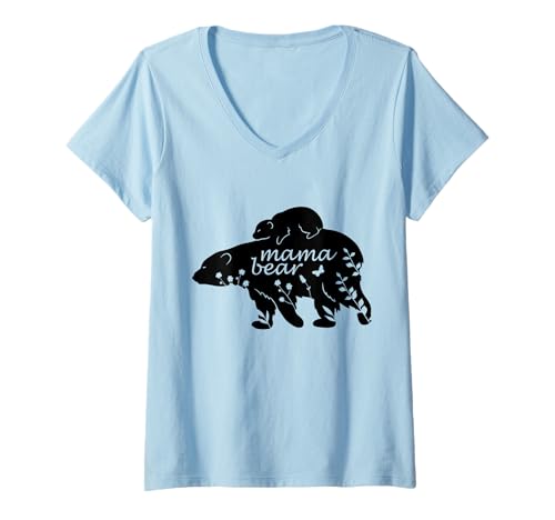 Damen Mama Bär | Mama Bear T-Shirt mit V-Ausschnitt von Lustige Mama Bear Family Matching Gifts Clothing