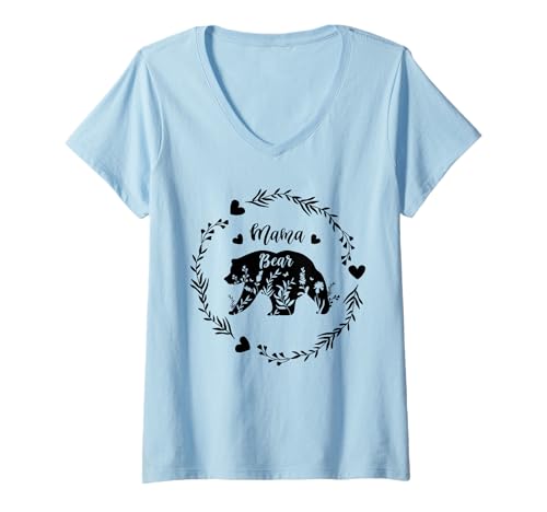 Damen Mama Bär | Mama Bear T-Shirt mit V-Ausschnitt von Lustige Mama Bear Family Matching Gifts Clothing
