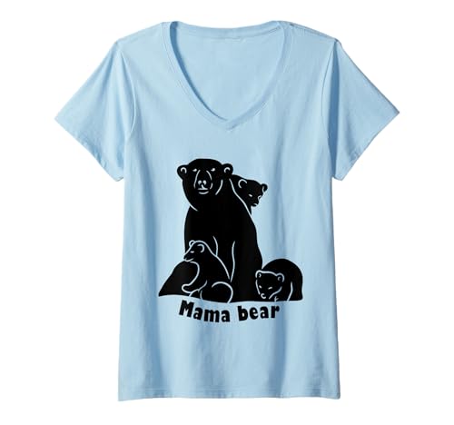 Damen Mama Bär | Mama Bear T-Shirt mit V-Ausschnitt von Lustige Mama Bear Family Matching Gifts Clothing