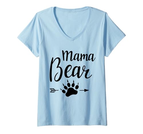 Damen Mama Bär | Mama Bear T-Shirt mit V-Ausschnitt von Lustige Mama Bear Family Matching Gifts Clothing