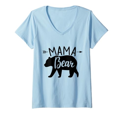 Damen Mama Bär | Mama Bear T-Shirt mit V-Ausschnitt von Lustige Mama Bear Family Matching Gifts Clothing