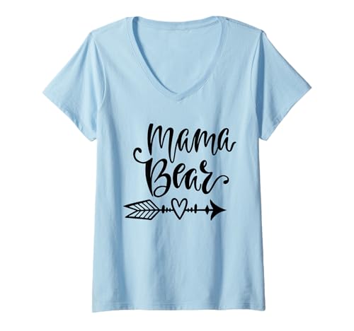 Damen Mama Bär | Mama Bear T-Shirt mit V-Ausschnitt von Lustige Mama Bear Family Matching Gifts Clothing
