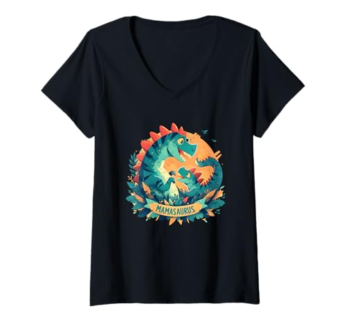 Damen Mamasaurus Dino Design Mutterliebe Familien Top Muttersaurus T-Shirt mit V-Ausschnitt Damen Mamasaurus Dino Design Mutterliebe Familien Top Muttersaurus T-Shirt mit V-Ausschnitt von Lustige Mama Dinosaurier Shirts für Frauen Mütter