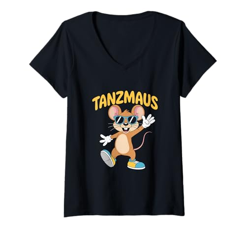 Damen Tanzmaus Coole Tanzende Maus Kinder Karneval Party T-Shirt mit V-Ausschnitt Damen Tanzmaus Coole Tanzende Maus Kinder Karneval Party T-Shirt mit V-Ausschnitt von Lustige Maus Tanz Kinder Disco Party