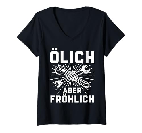 Damen Ölich Aber Fröhlich Schrauber Mechaniker Geschenk T-Shirt mit V-Ausschnitt Damen Ölich Aber Fröhlich Schrauber Mechaniker Geschenk T-Shirt mit V-Ausschnitt von Lustige Mechaniker Outfits & Geschenke