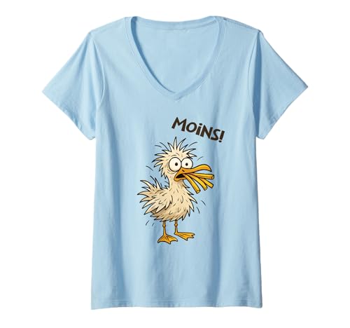 Damen Moins Verrückte Möwe Mit Pommes Im Schnabel Nordsee T-Shirt mit V-Ausschnitt Damen Moins Verrückte Möwe Mit Pommes Im Schnabel Nordsee T-Shirt mit V-Ausschnitt von Lustige Möwe Pommes Cartoon Fastfood Humor