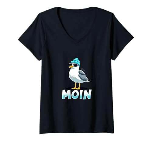Damen Moin Möwen Norddeutschland Moin Gruß Gruß Ostsee Nordsee T-Shirt mit V-Ausschnitt von Lustige Möwenliebhaber Deutscher Gruß Nordsee