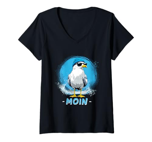 Damen Moin Möwen Norddeutschland Moin Gruß Gruß Ostsee Nordsee T-Shirt mit V-Ausschnitt von Lustige Möwenliebhaber Deutscher Gruß Nordsee