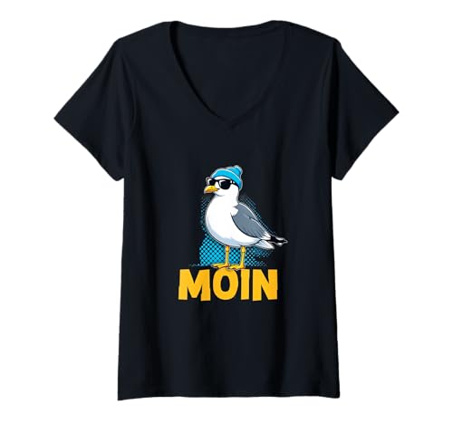 Damen Moin Möwen Norddeutschland Moin Gruß Gruß Ostsee Nordsee T-Shirt mit V-Ausschnitt von Lustige Möwenliebhaber Deutscher Gruß Nordsee