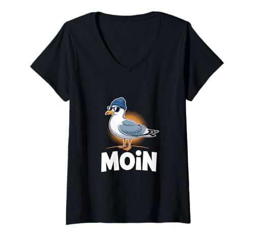 Damen Moin Möwen Norddeutschland Moin Gruß Gruß Ostsee Nordsee T-Shirt mit V-Ausschnitt von Lustige Möwenliebhaber Deutscher Gruß Nordsee