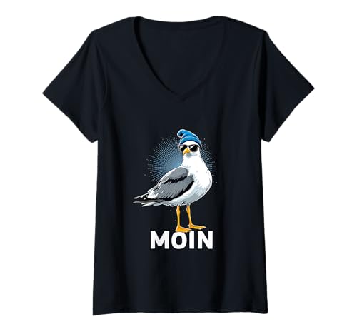 Damen Moin Möwen Norddeutschland Moin Gruß Gruß Ostsee Nordsee T-Shirt mit V-Ausschnitt Damen Moin Möwen Norddeutschland Moin Gruß Gruß Ostsee Nordsee T-Shirt mit V-Ausschnitt von Lustige Möwenliebhaber Deutscher Gruß Nordsee