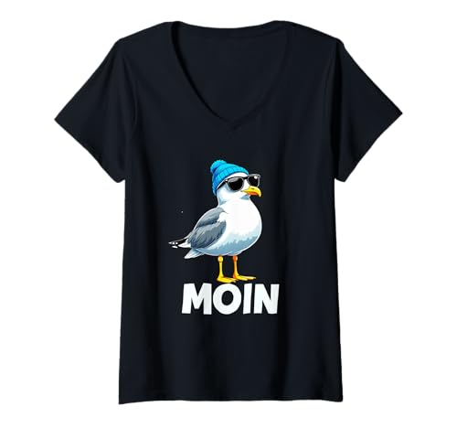 Damen Moin Möwen Norddeutschland Moin Gruß Gruß Ostsee Nordsee T-Shirt mit V-Ausschnitt von Lustige Möwenliebhaber Deutscher Gruß Nordsee