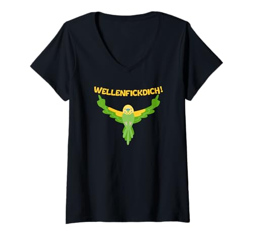 Damen Wellenfickdich - Lustiges Wellensittich Vogel Motiv T-Shirt mit V-Ausschnitt Damen Wellenfickdich - Lustiges Wellensittich Vogel Motiv T-Shirt mit V-Ausschnitt von Lustige Motive für Freizeit und Party