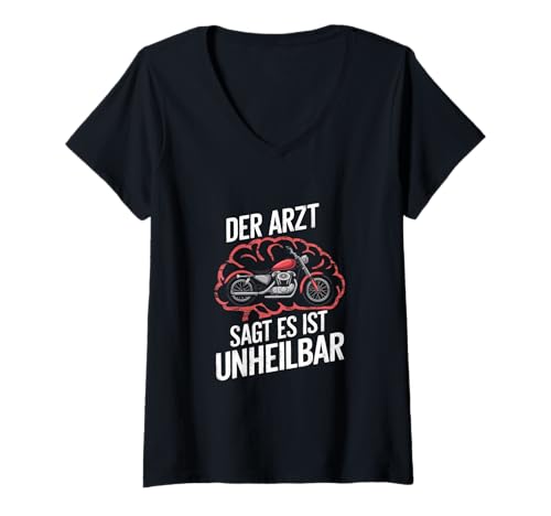 Damen Der Arzt sagt es ist unheilbar - Motorrad T-Shirt mit V-Ausschnitt Damen Der Arzt sagt es ist unheilbar - Motorrad T-Shirt mit V-Ausschnitt von Lustige Motorrad & Biker Motive