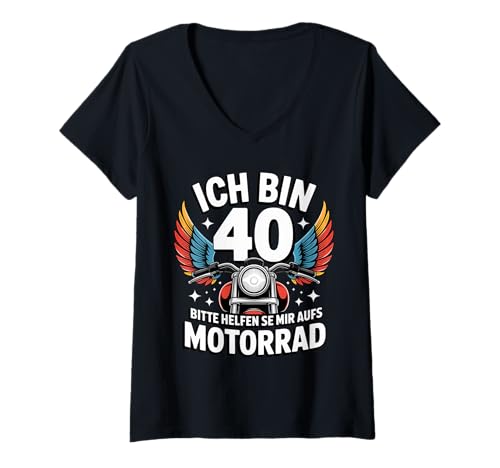 Damen Ich Bin 40 Lustiges Motorrad Geschenk Zum 40 Geburtstag T-Shirt mit V-Ausschnitt Damen Ich Bin 40 Lustiges Motorrad Geschenk Zum 40 Geburtstag T-Shirt mit V-Ausschnitt von Lustige Motorradgeschenke Vierzigsten Geburtstag