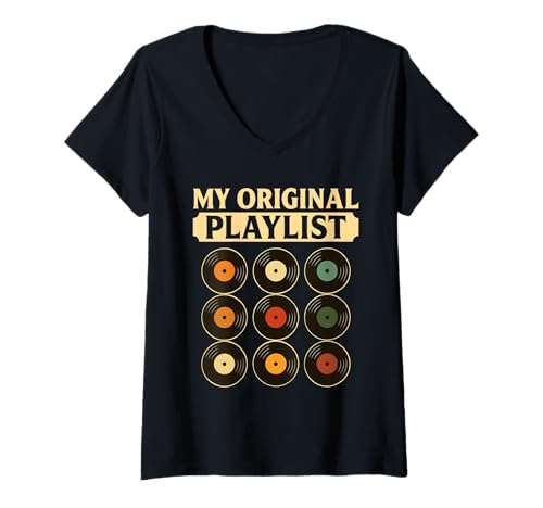 Damen Meine Original Playlist Lustig Vinyl Sammler T-Shirt mit V-Ausschnitt Damen Meine Original Playlist Lustig Vinyl Sammler T-Shirt mit V-Ausschnitt von Lustige Musik Vinyl Plattenspieler