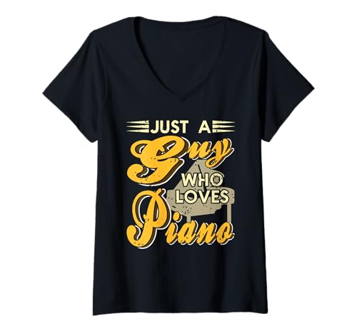Damen Nur EIN Typ, der Klavier mit Herz spielt Humorstyle T-Shirt mit V-Ausschnitt Damen Nur EIN Typ, der Klavier mit Herz spielt Humorstyle T-Shirt mit V-Ausschnitt von Lustige Musikerideen für Pianofans