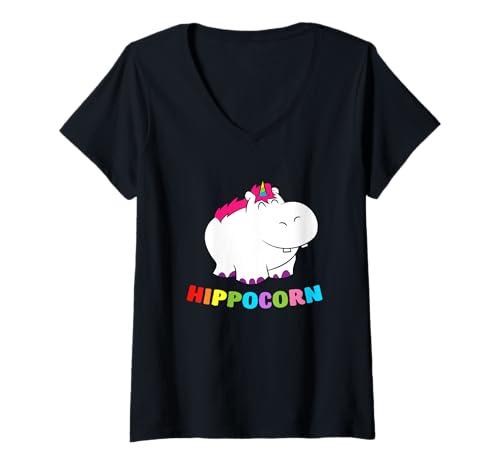 Damen Nilpferd mit Einhorn Horn Lustiges Hippo Nilpferd T-Shirt mit V-Ausschnitt Damen Nilpferd mit Einhorn Horn Lustiges Hippo Nilpferd T-Shirt mit V-Ausschnitt von Lustige Nilpferd Hippo Geschenke
