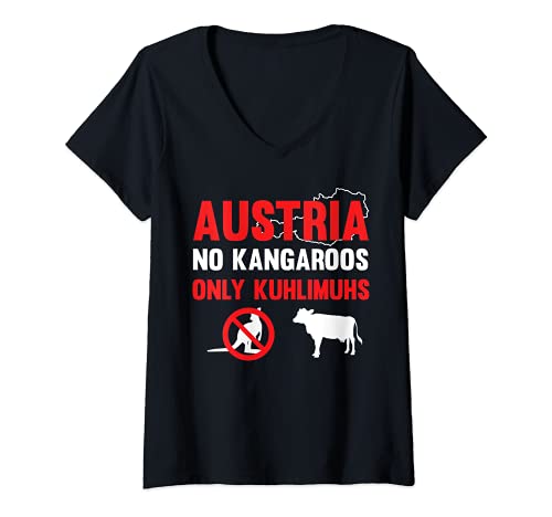 Damen No Kangaroos Only Kuhlimuhs Austria Österreicher Österreich T-Shirt mit V-Ausschnitt Damen No Kangaroos Only Kuhlimuhs Austria Österreicher Österreich T-Shirt mit V-Ausschnitt von Lustige Österreich Designs