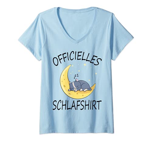 Damen Süßes Offizielles Schlafshirt Katzen Süße Katze Schlaf T-Shirt mit V-Ausschnitt von Lustige Offizielles Schlafshirt Designs